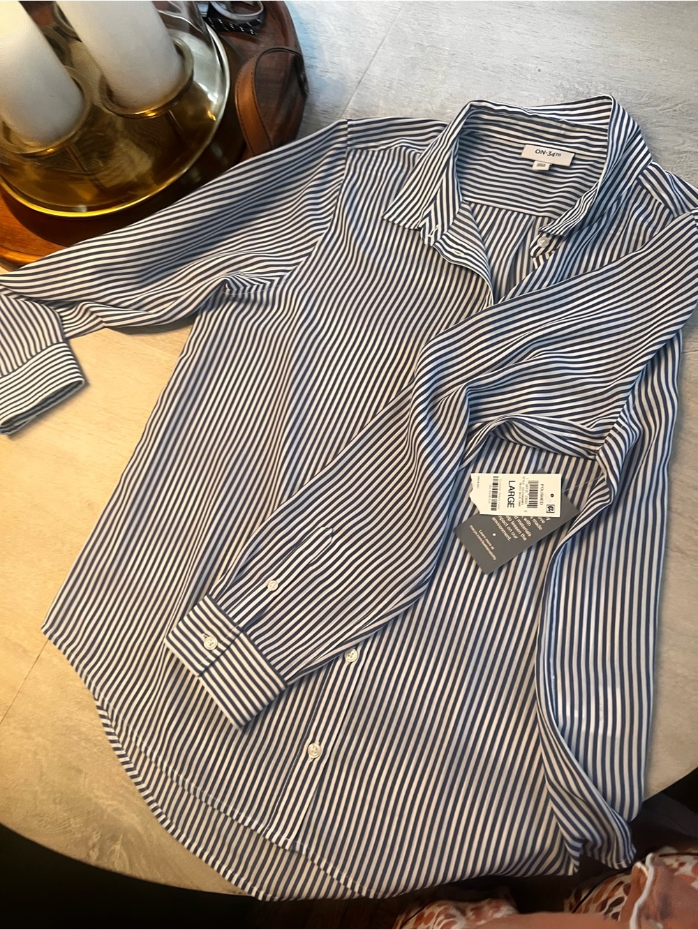Women’s Blue and White Striped Button Front Blouse